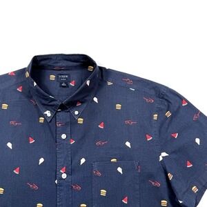 J.Crew Camp Shirt Mens XL Navy AOP Stretch Flex Washed Short Sleeve